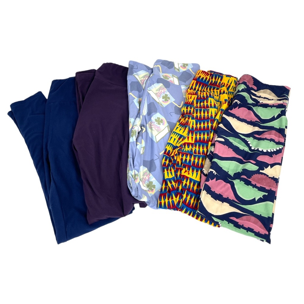 LulaRoe 5 Bundle of Leggings Blue Purple Yellow One Size